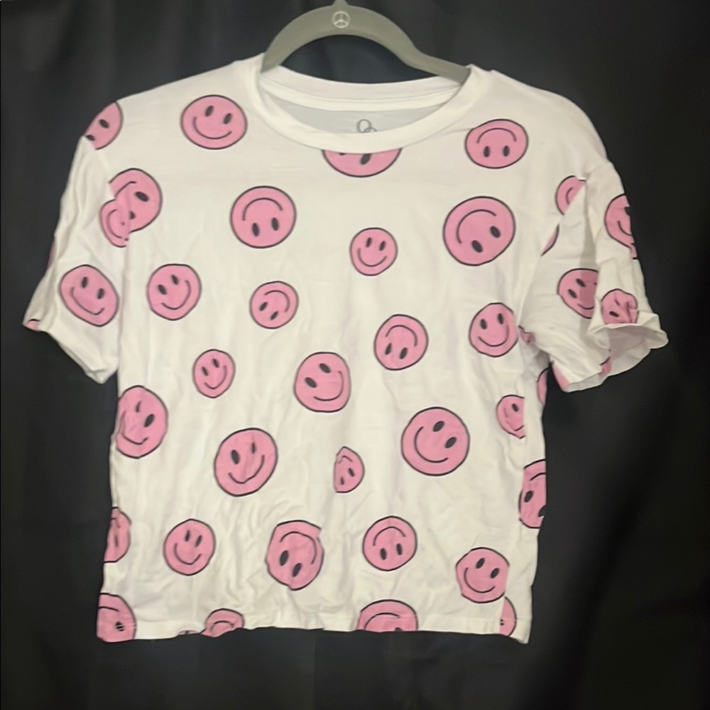 Pink Smiley Face Kids T-Shirt XS for girls
